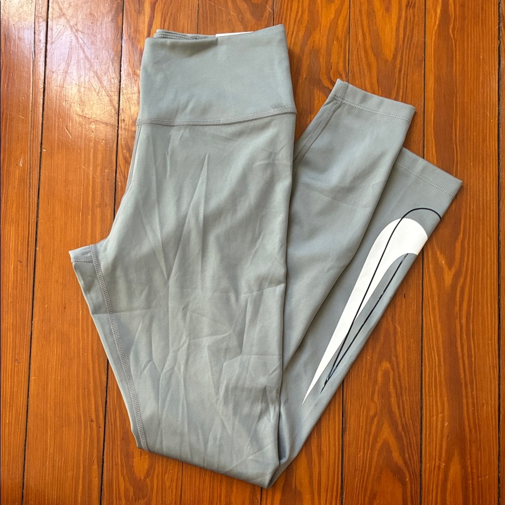Gray Leggings with White Swoosh
